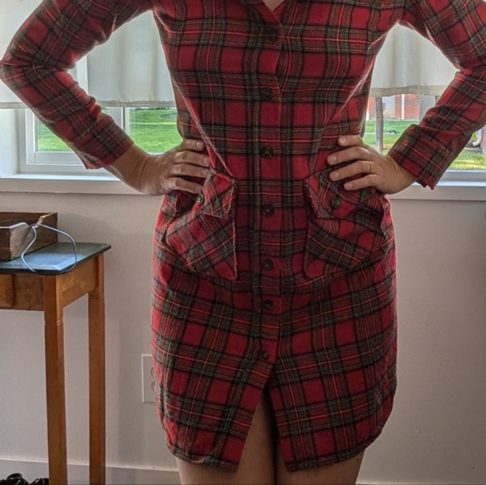 Pendleton Vintage Dress Red Wool Plaid Button-Up Shirt Dress M / L